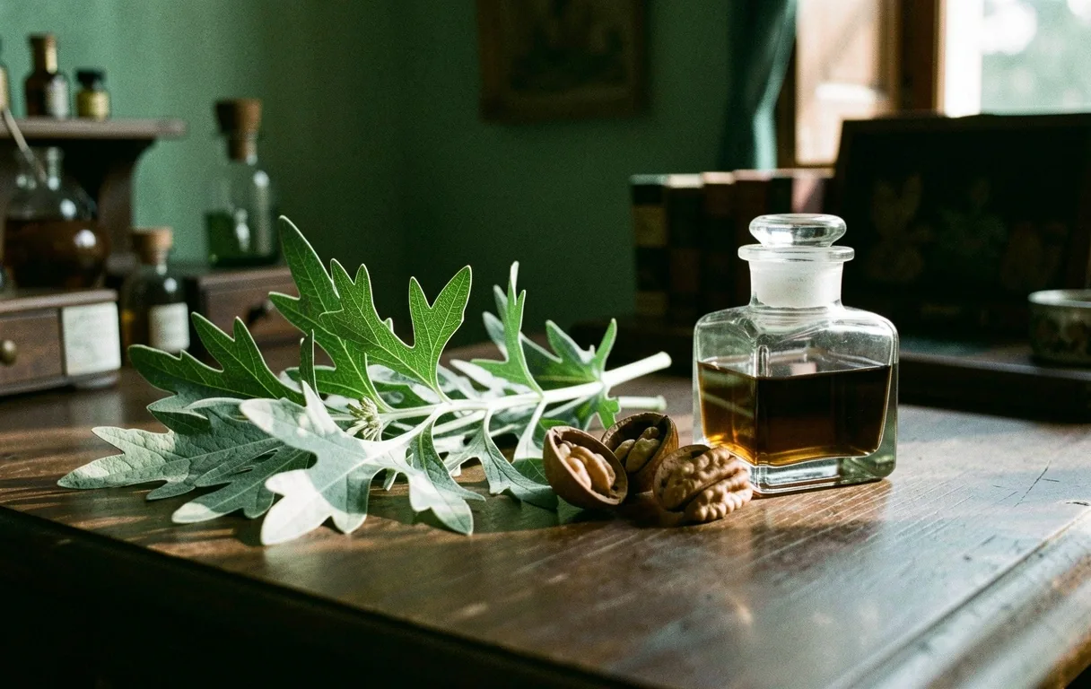 Texturas botánicas de nogal y ajenjo